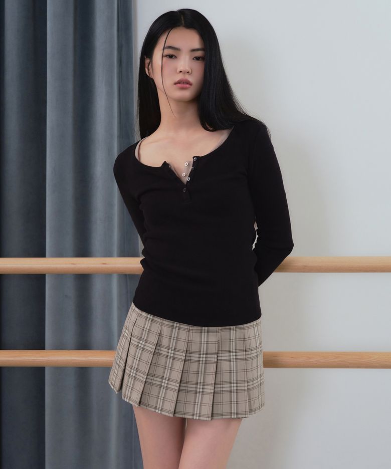 우먼즈 체크 플리츠 미니 스코츠 [미디엄 그레이]