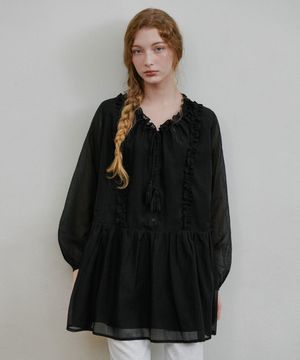 프릴 레이스 미니원피스 블랙