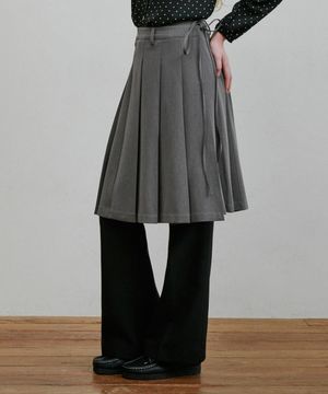 플리츠 랩 미디스커트 그레이