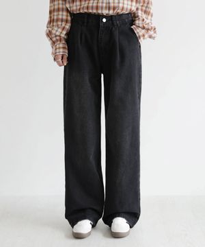 원핀턱 뒷밴딩 와이드 데님팬츠  5 Color