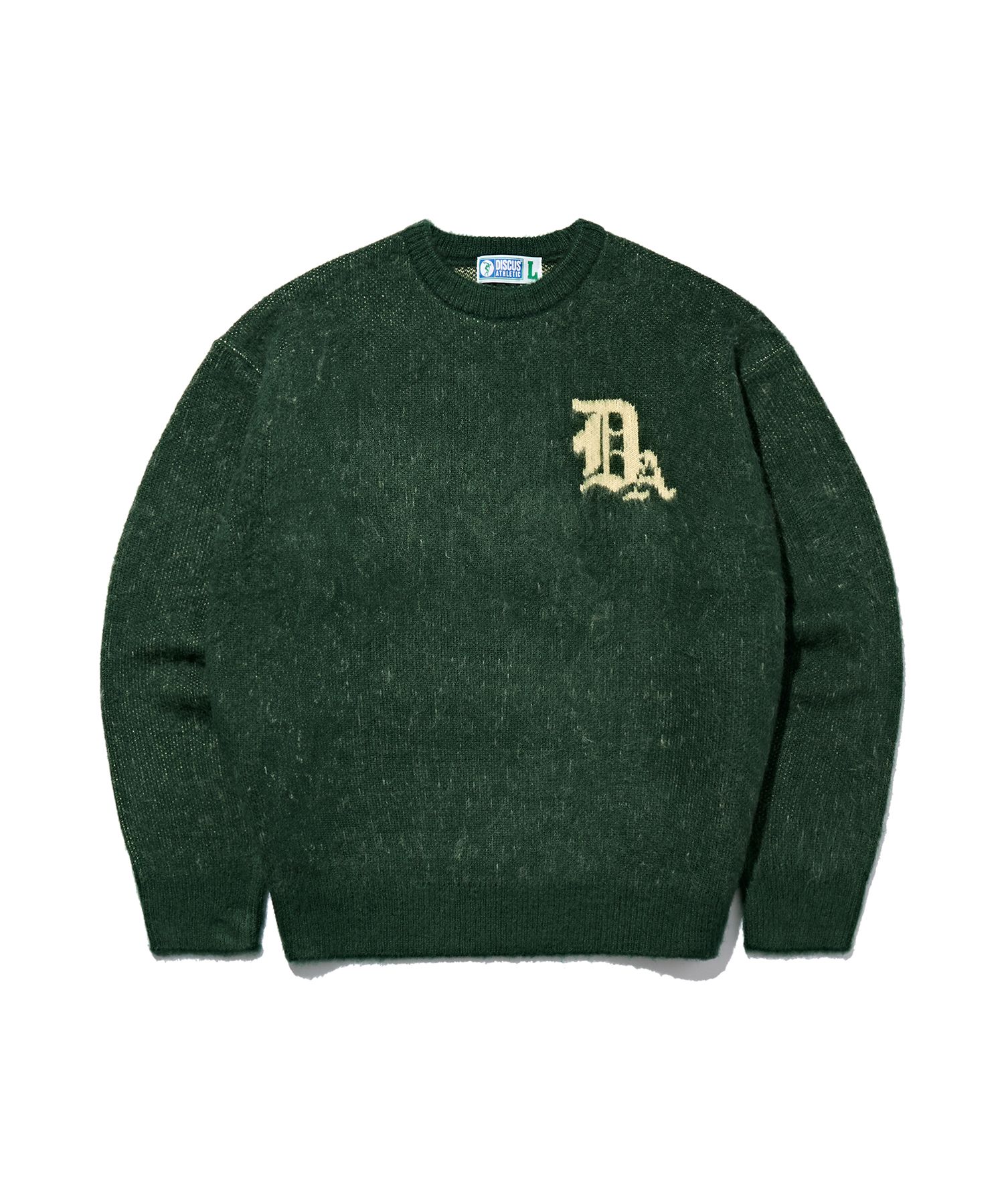 MUSINSA | DISCUS ATHLETIC Gothic Logo Jacquard Knit Sweater Green