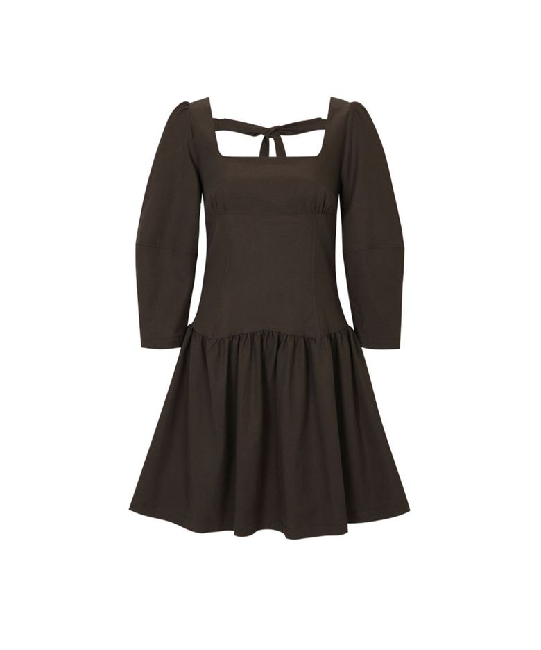 Ribbon Tie Classic Dress (Brown)