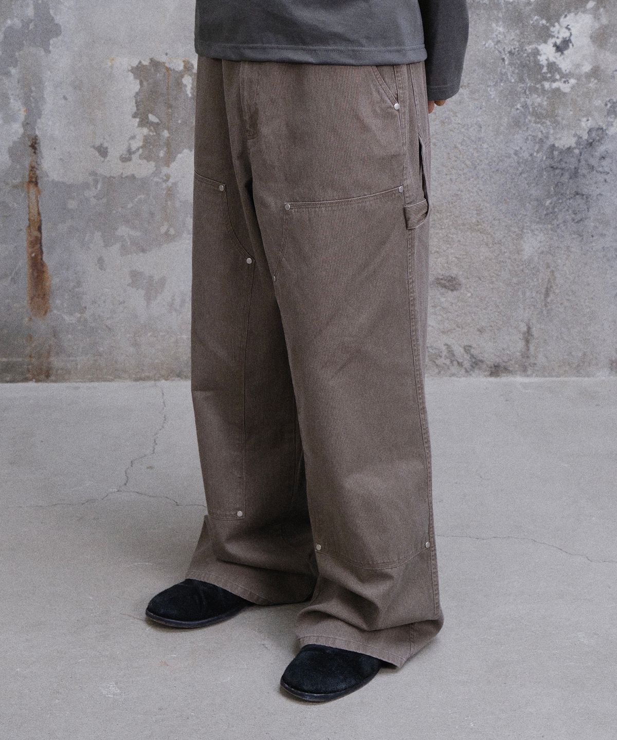 다이브인(DIVEIN) WASHED DOUBLE KNEE CARPENTER PANTS (BROWN)