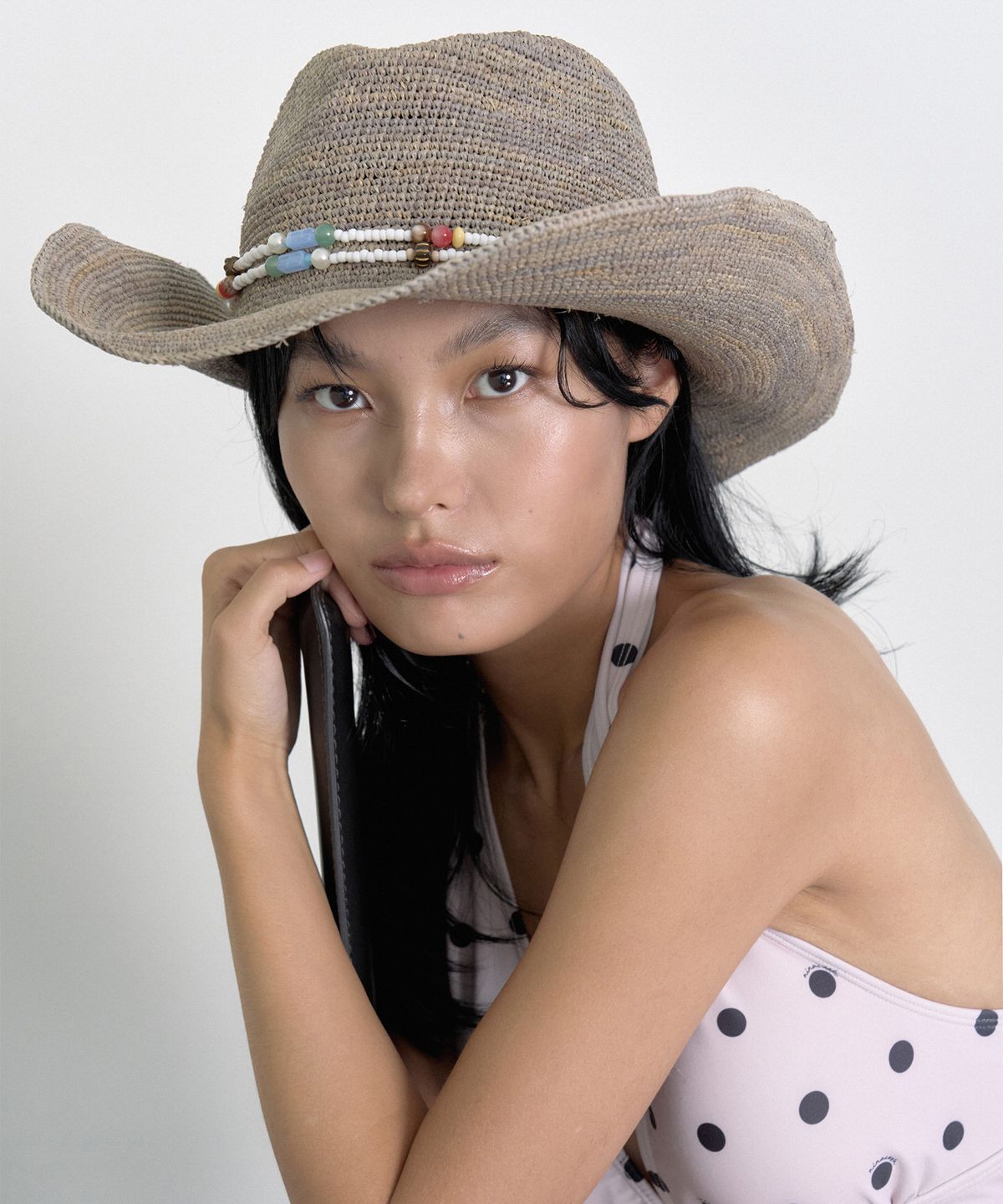 니나코스타(NINACOSTA) RODEO BELLA RAFFIA HAT_Dusty Ash