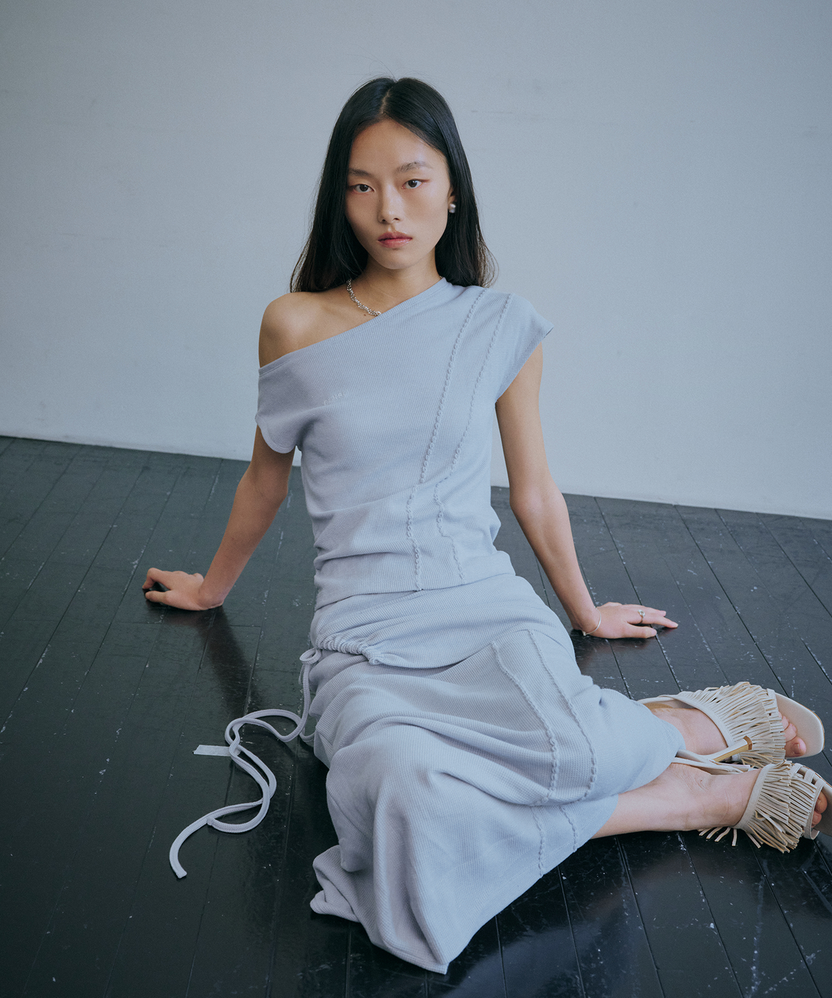 백시(BEKSI) LAYERED SMOCK SKIRT, SKY BLUE