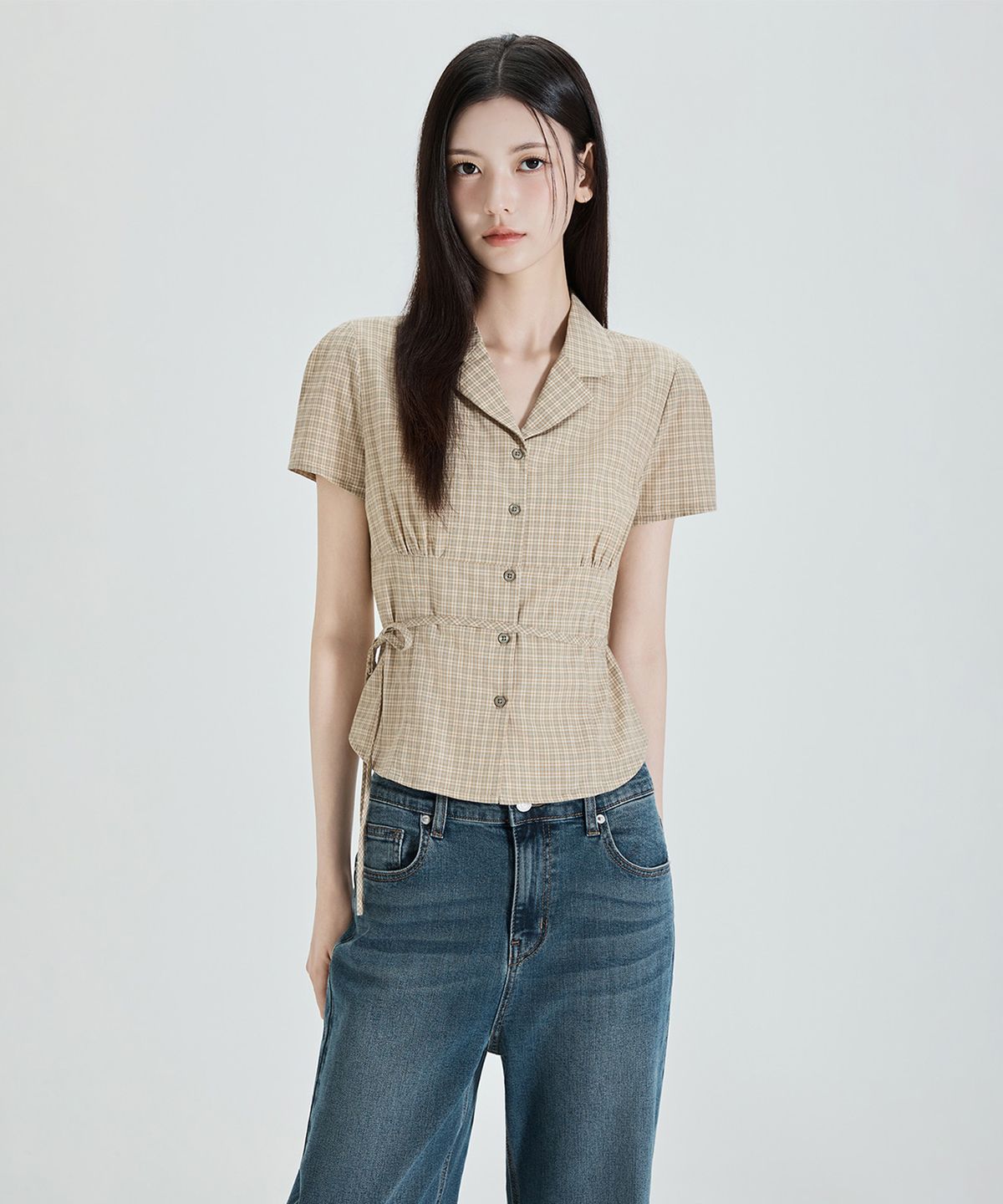 미쏘(MIXXO) 체크 슬림핏 셔츠_MIWYAF808G