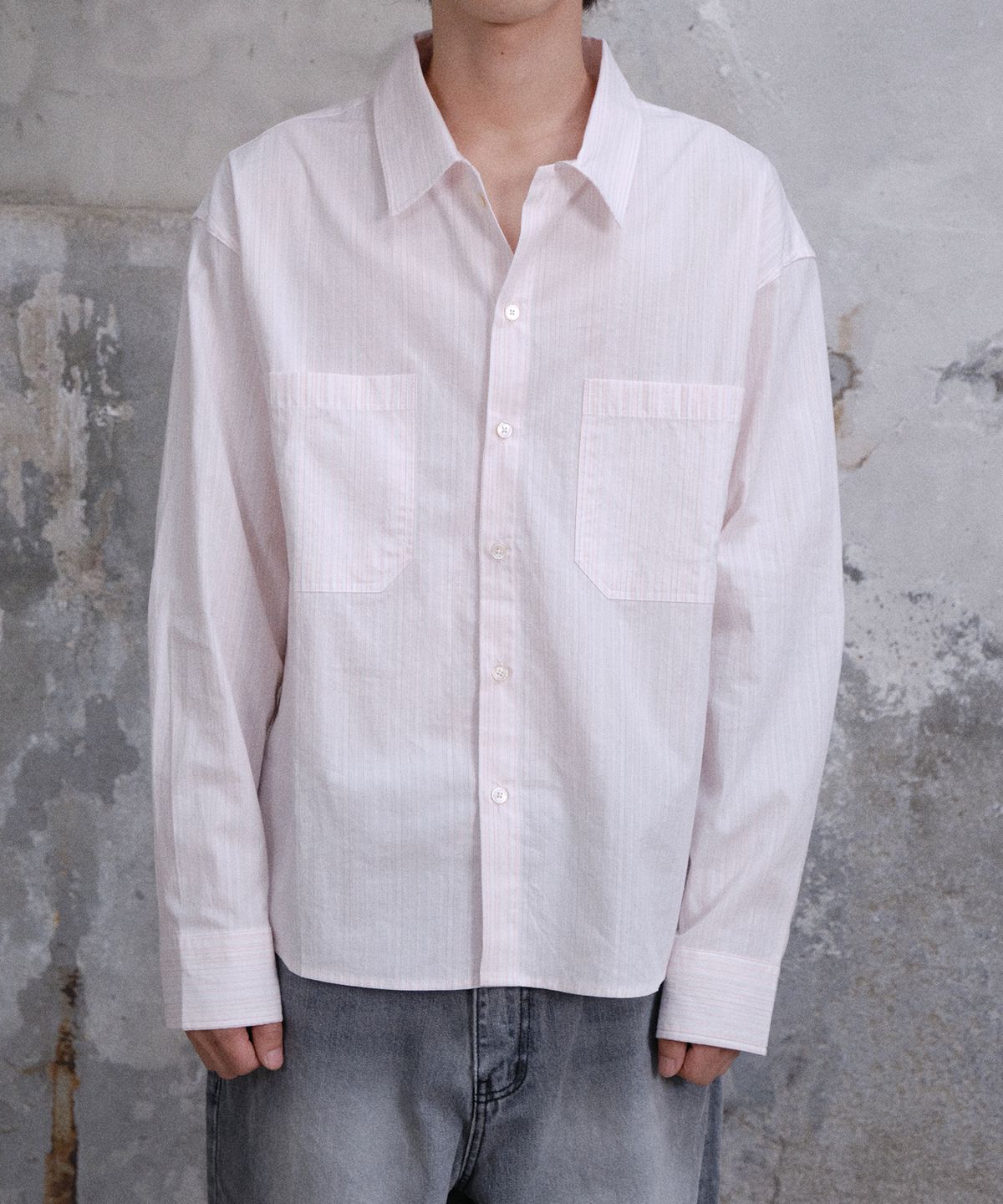 다이브인(DIVEIN) GRANDPA STRIPE TWO POCKET SHIRTS (PINK)