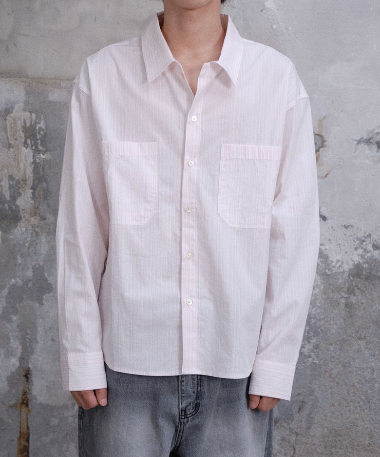 GRANDPA STRIPE TWO POCKET SHIRTS (PINK)