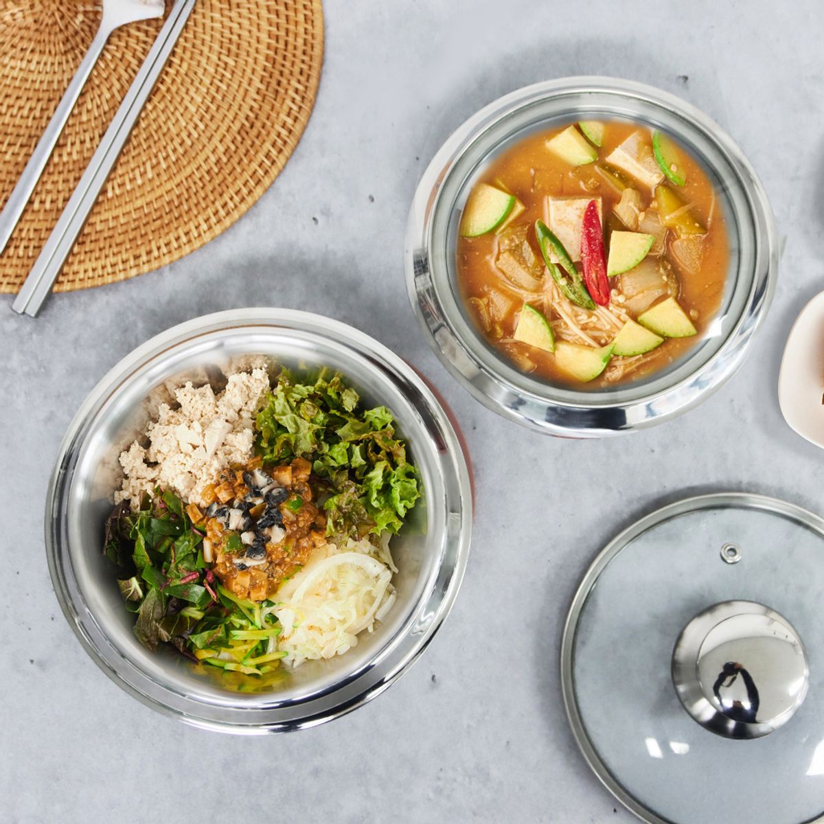 키친구(KITCHENGU) 올 스텐 유리 가정용 뚝배기 인덕션 계란찜 304 업소용 냄비 14cm + 16cm 2종세트