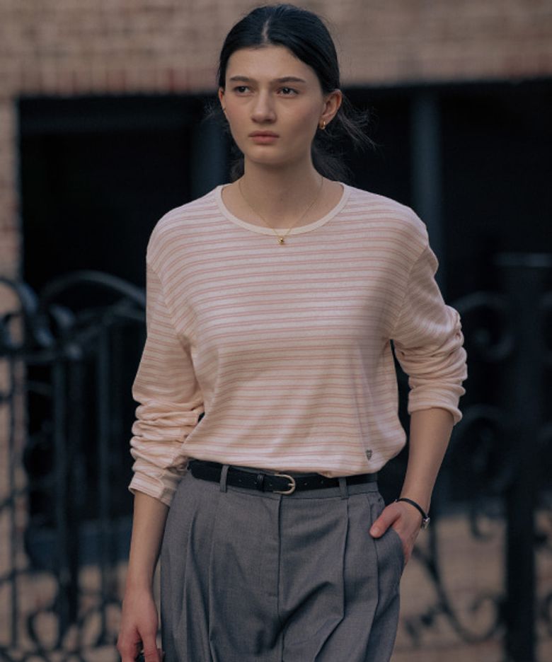 Silky stripe cotton t-shirt TIFA01LT01_Indie pink