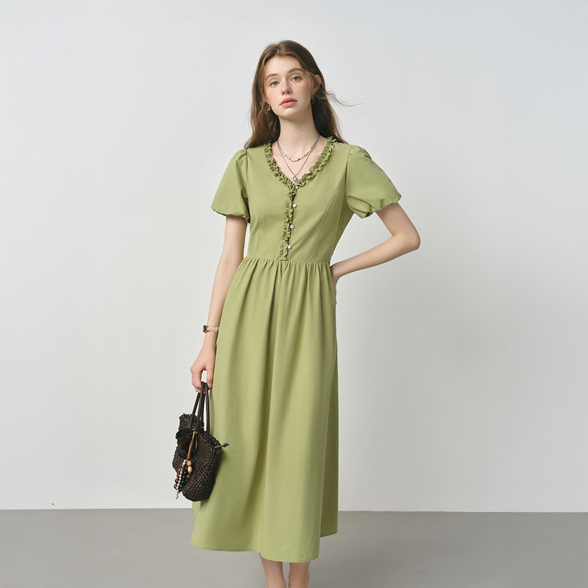 웬스데이딜라잇(WEDNESDAY DELIGHT) WD_Pastoral ruffle puff sleeve dress