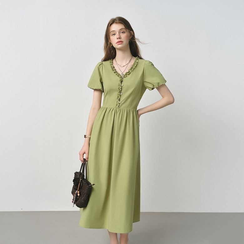 WD_Pastoral ruffle puff sleeve dress