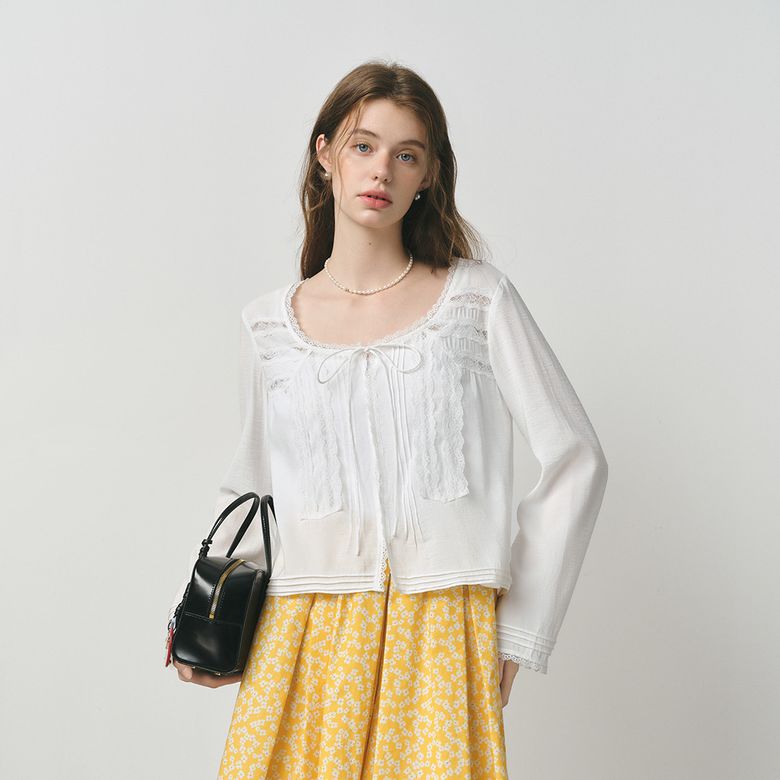 WD_Lace ribbon long sleeve blouse