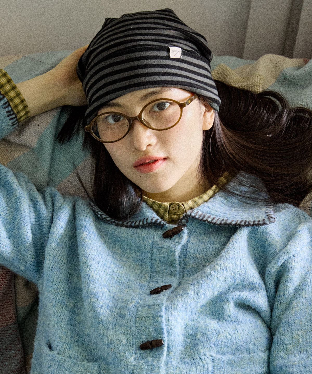 꼬모니노즈(COMONINOZ) [CN]STRIPE LOOSE FIT BEANIE [2 COLOR]