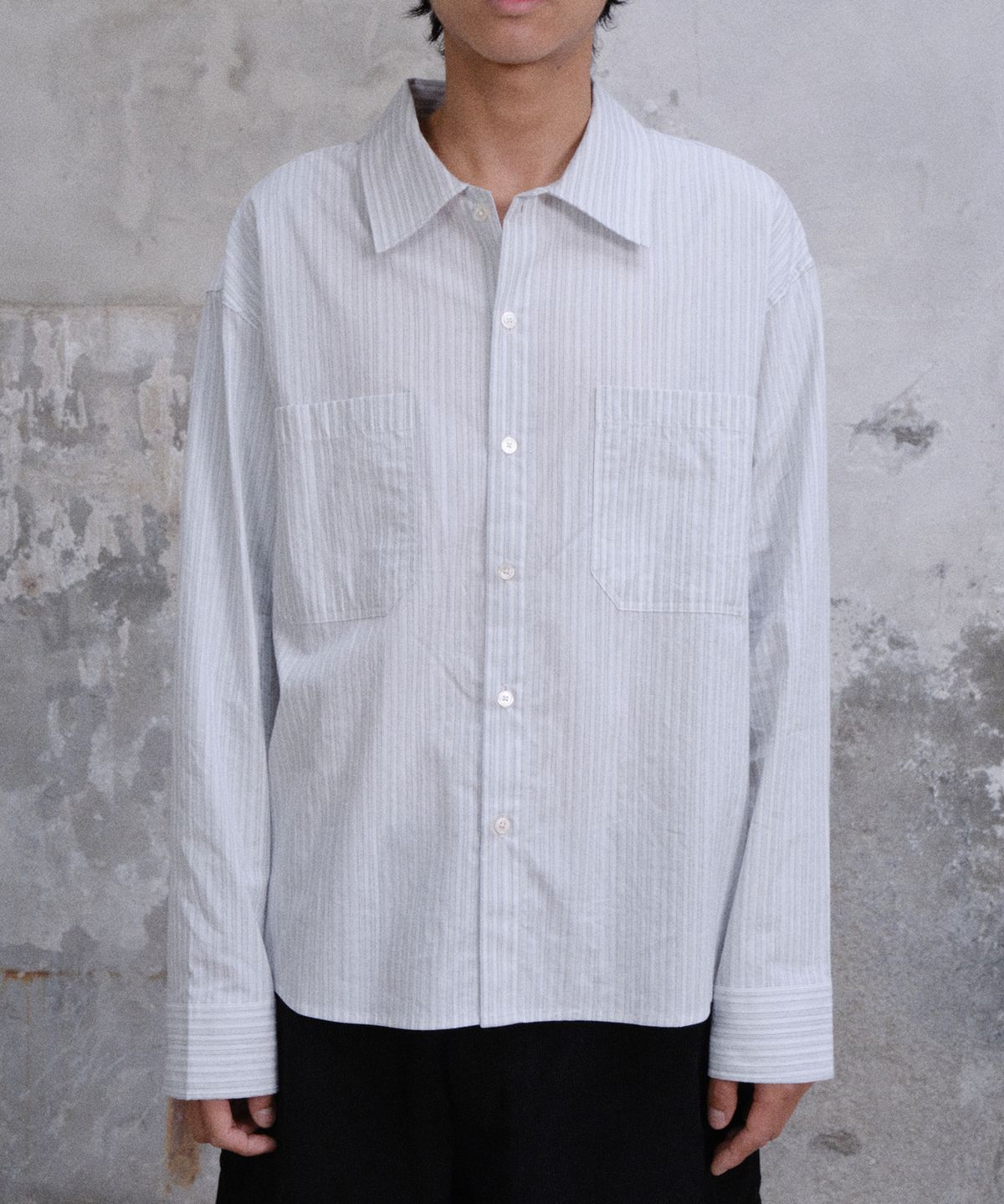 다이브인(DIVEIN) GRANDPA STRIPE TWO POCKET SHIRTS (BLUE)