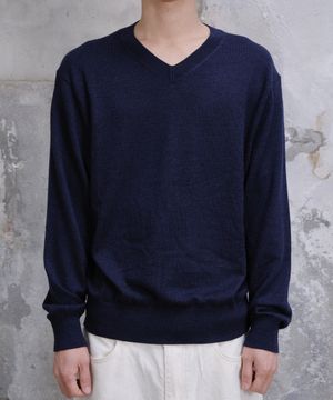 LOOSED FINE WOOL V-NECK KNIT (NAVY)