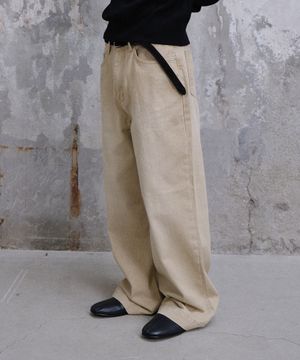 WIDE FLARED DENIM PANTS (BEIGE)