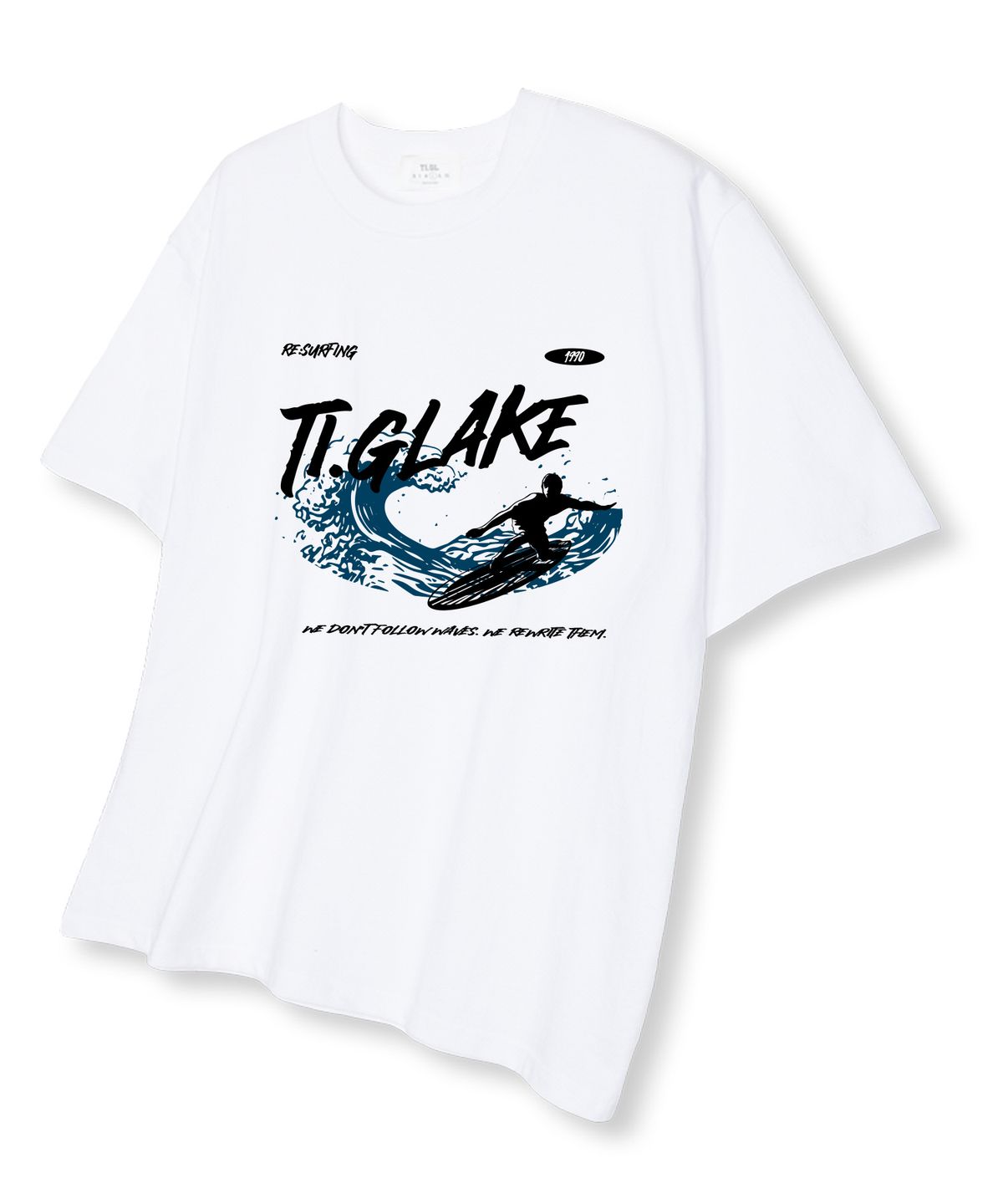 티글레이크(TI.GLAKE) 리서핑 오버핏 반팔 티셔츠 화이트