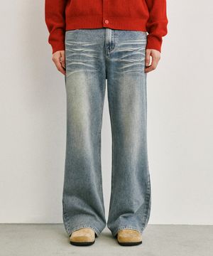 워시드 플레어 데님 팬츠 블루