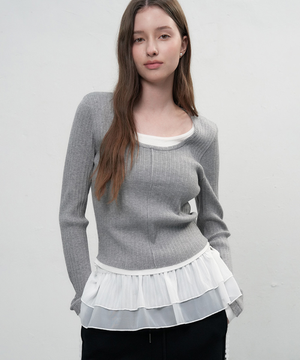 더블 레이어드 롱슬리브 니트 [GREY] / WBE3L05501