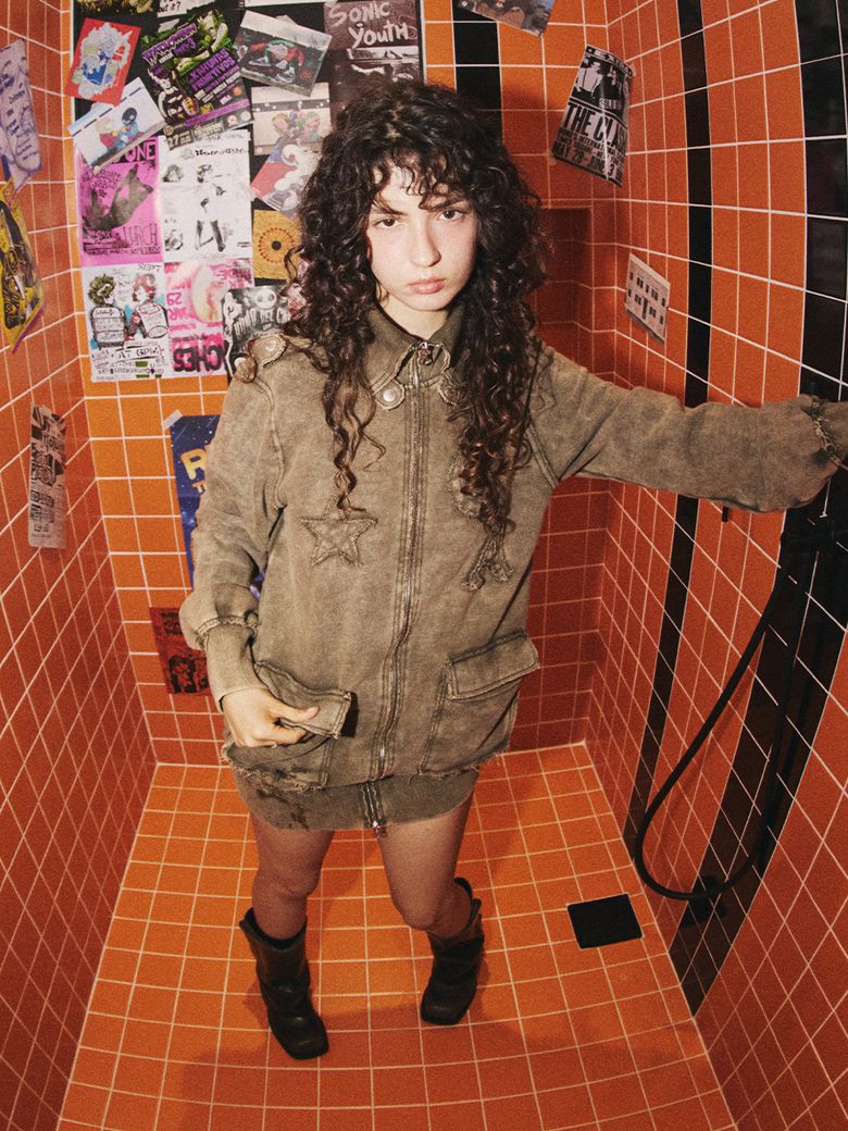 VINTAGE WASHING ZIP-UP DRESS KHAKI