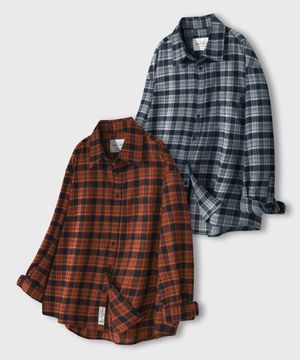 프리미엄 오버핏 플란넬 포켓 체크 셔츠_3COLOR