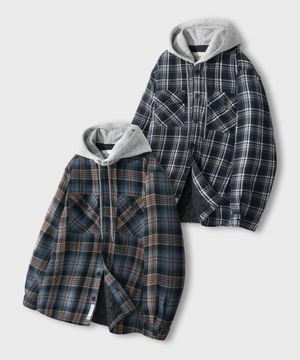 오버핏 플란넬 포켓 체크 후드 자켓_2COLOR