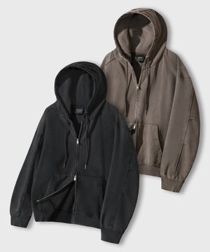 빈티지 피그먼트 2WAY 오버핏 후드 집업_2COLOR