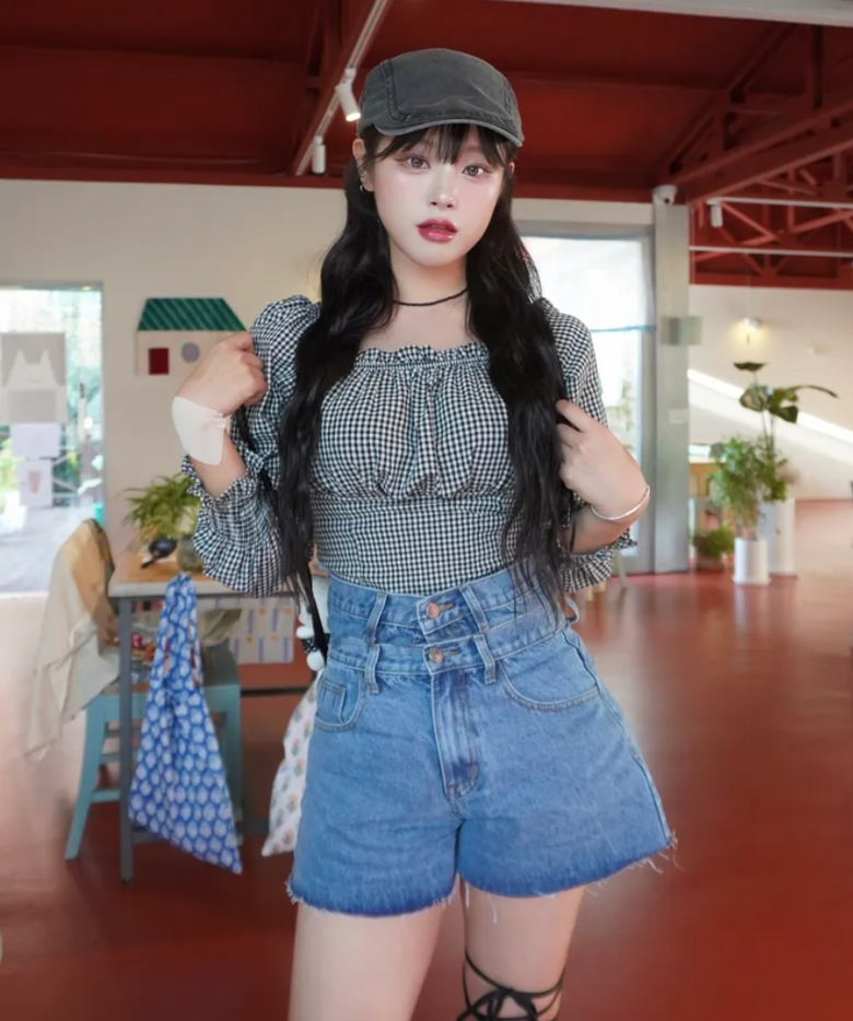 키치 숏 데님 팬츠