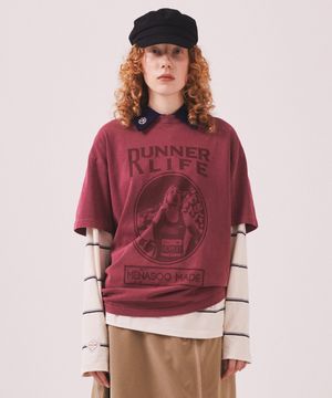 275g Heavy Cotton Runner Graffiti Pigment T Shirt_Burgundy