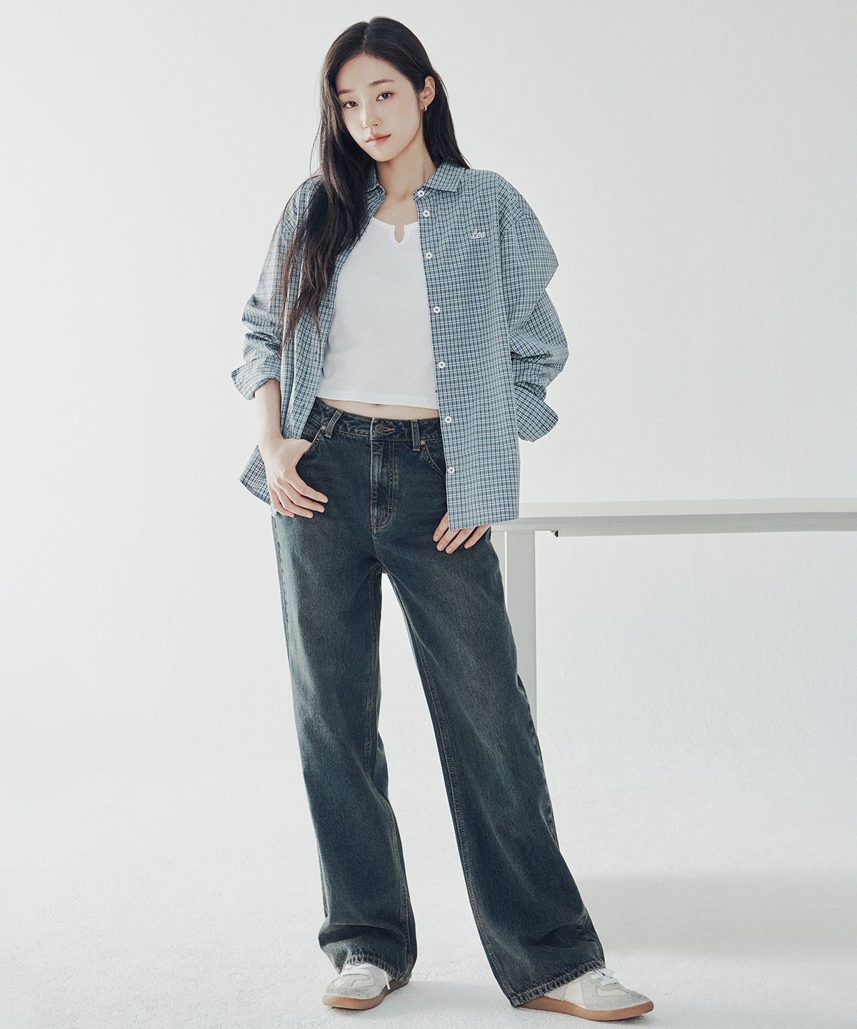 리(LEE) 우먼 릴랙스드핏 데님 팬츠 인디고 다크