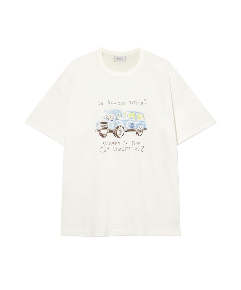 빈티지 카 드로잉 티셔츠 Off White