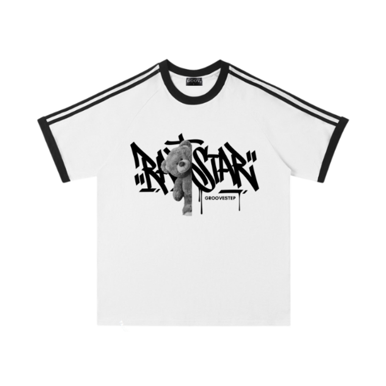 삼선 큐티베어 랩스타 라운드 반팔 티셔츠 S0280