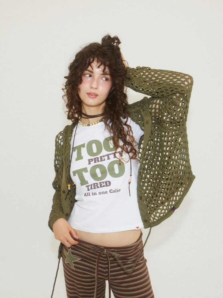 MESH KNIT BUTTON HOOD JACKET KHAKI