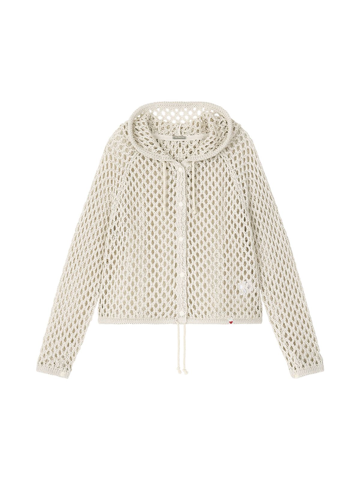 에즈이프 캘리(ASIF CALIE) MESH KNIT BUTTON HOOD JACKET IVORY