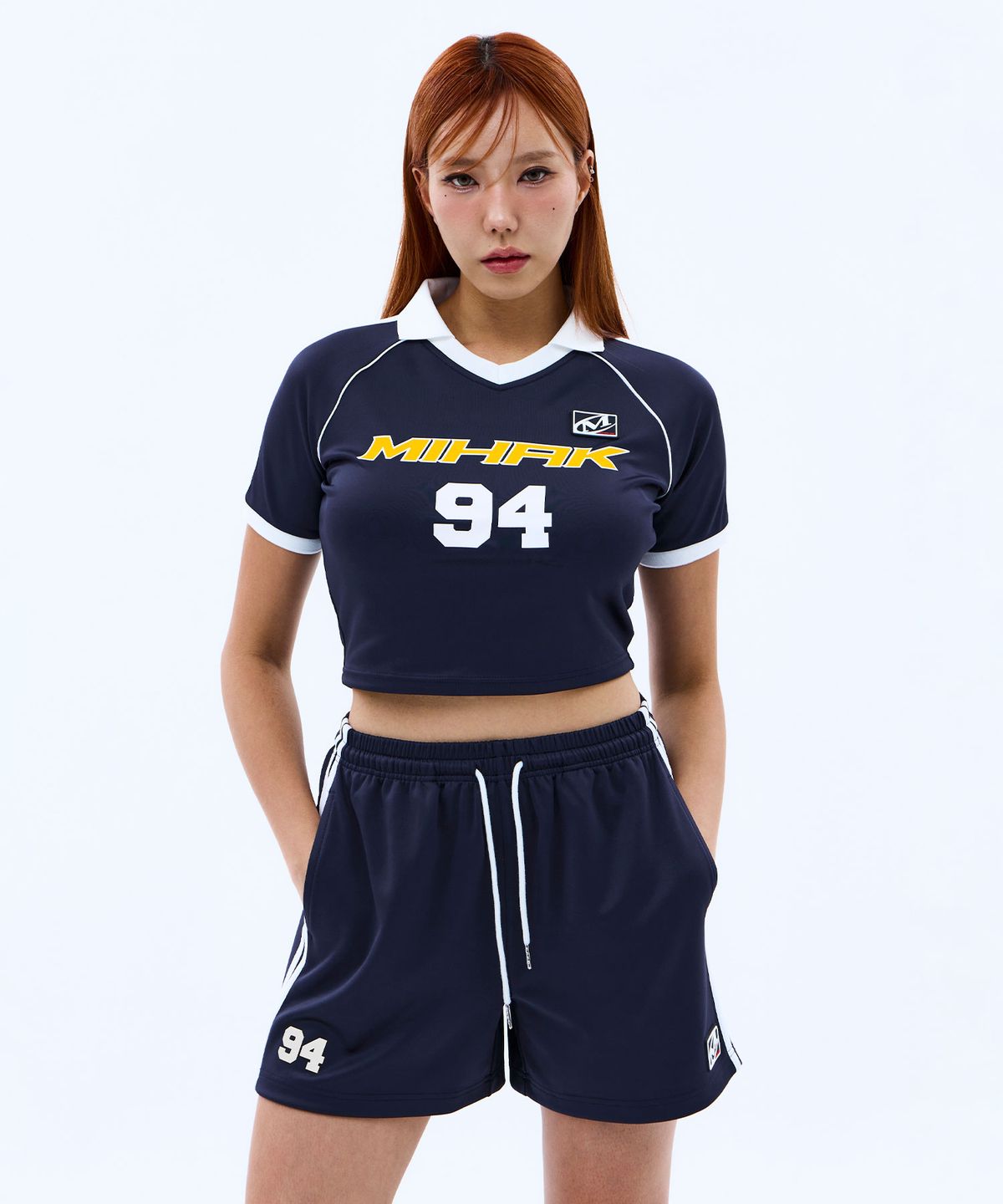 미학(MIHAK) 94 풋볼 크롭 저지 티셔츠 (NAVY)