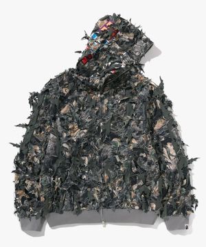 트리 엣지 카모 레이저 컷 샤크 크롭 핏 풀 집 후드(M) BROWN