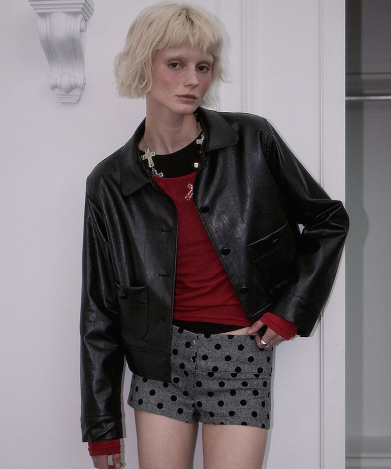 Round Leather Jacket [Black]