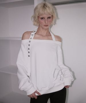Eyelet Strap Open Sweatshirt [Ivory]