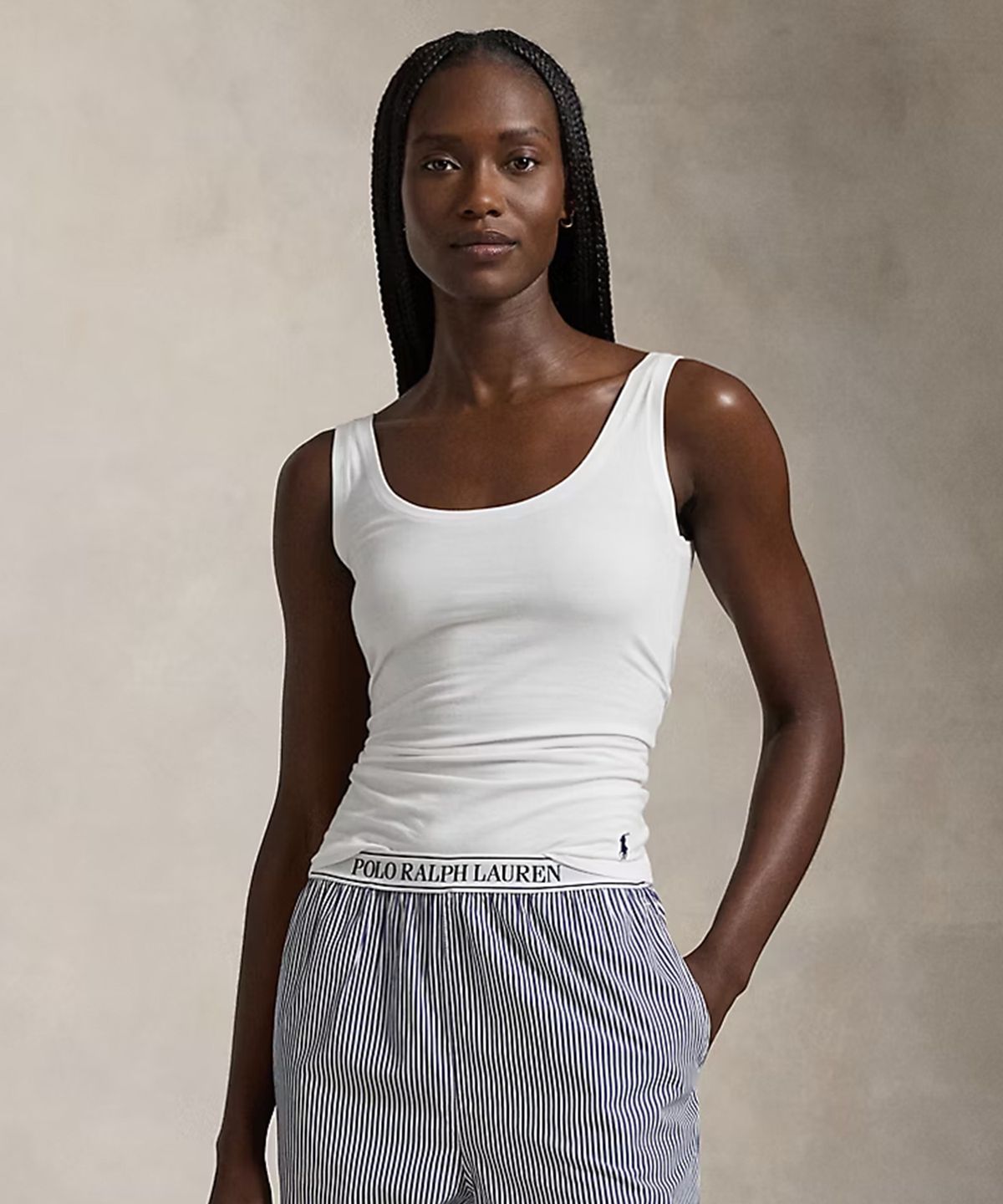 폴로 랄프로렌 이너웨어(POLO RALPH LAUREN INNERWEAR) 여성 클럽 코튼 탱크탑 화이트 4P0488