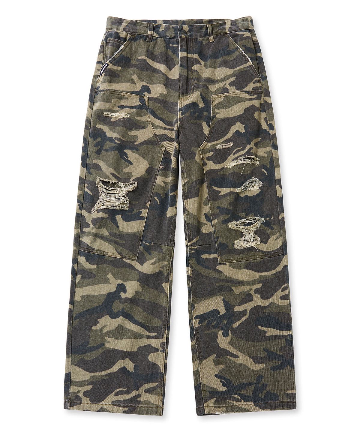 브라운브레스(BROWNBREATH) DESTROYED CAMO DOUBLE KNEE PANTS - KHAKI