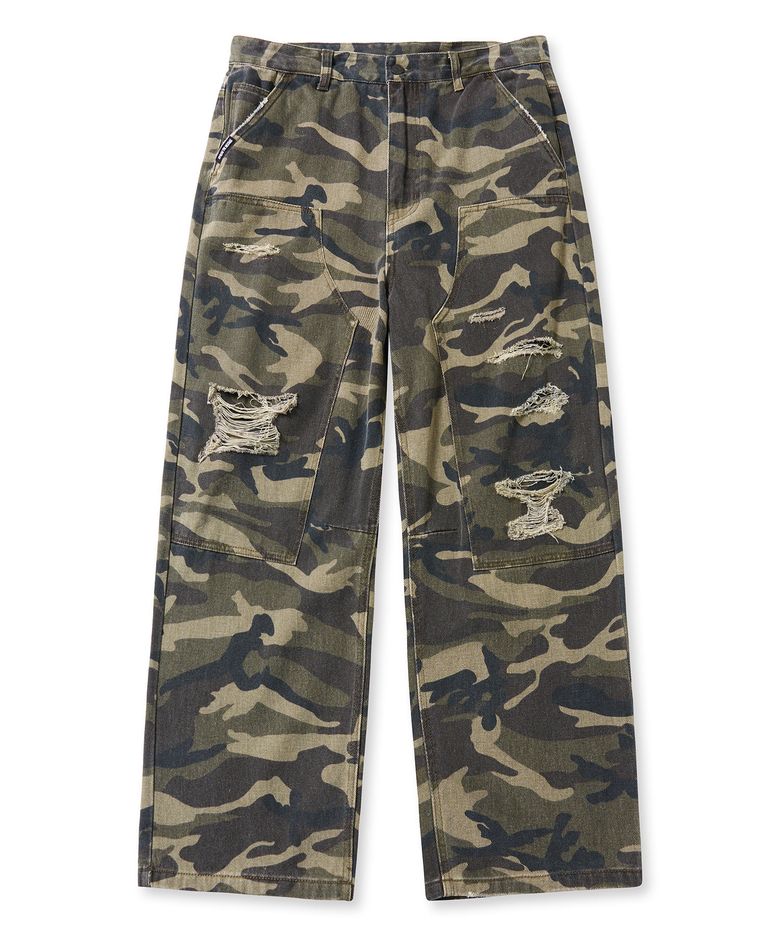 DESTROYED CAMO DOUBLE KNEE PANTS - KHAKI