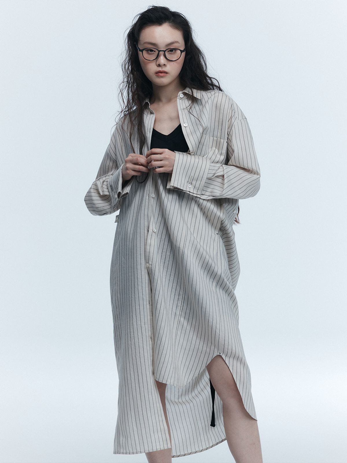 하우스공칠이씨(HAUS072C) STRIPE SHIRTS ONEPIECE  BEIGE