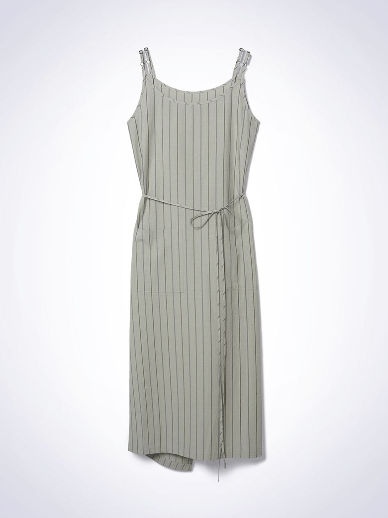 GRAIN STRIPE WRAP ONE-PIECE KHAKI