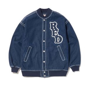 CODE. RED DENIM VARSITY JACKET INDIGO