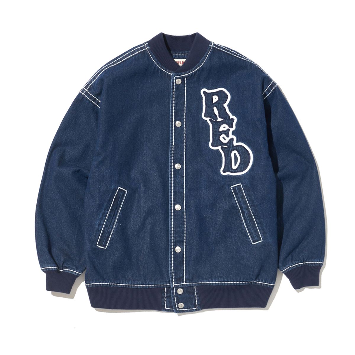 트루릴리젼(TRUERELIGION) CODE. RED DENIM VARSITY JACKET INDIGO