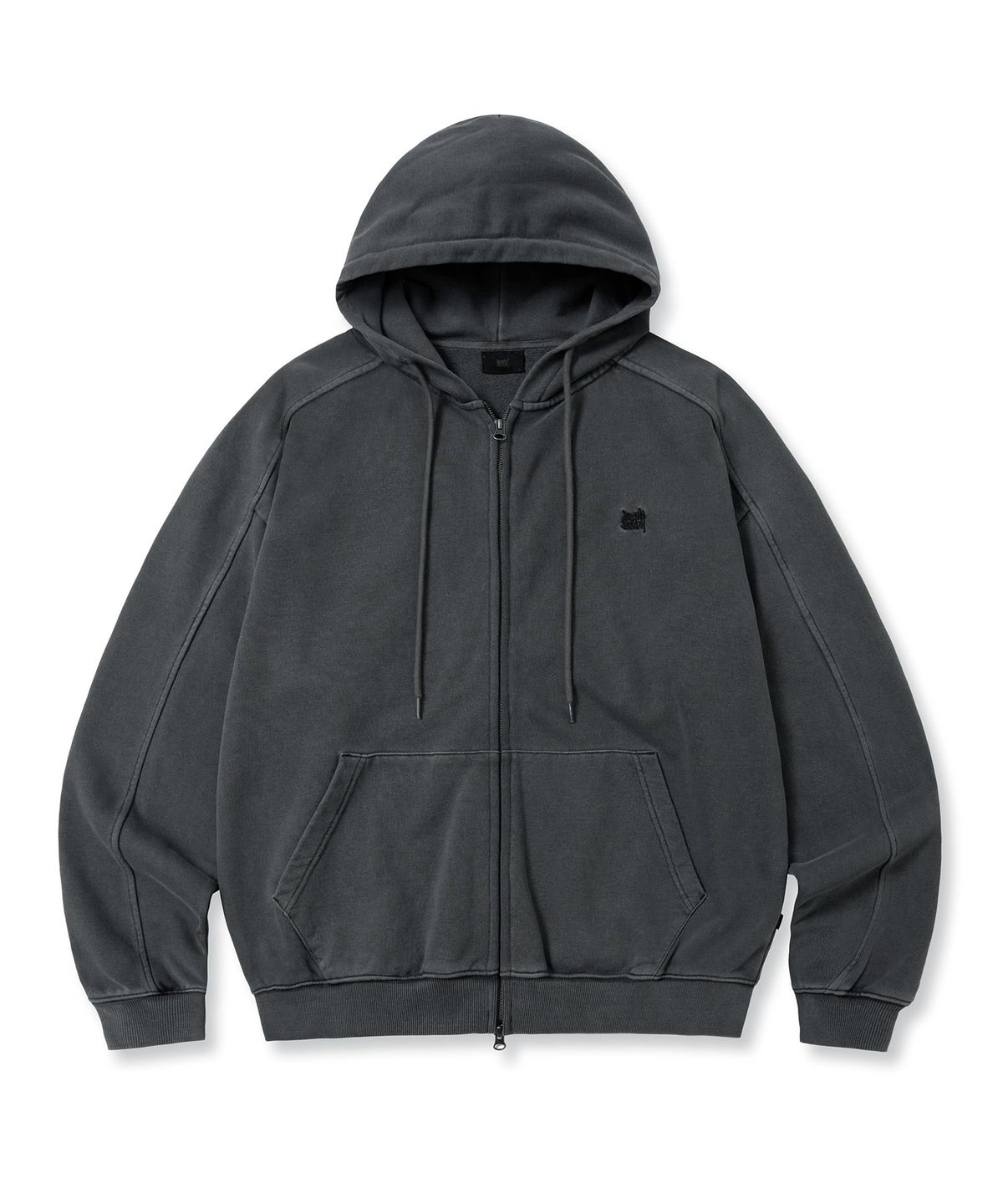 브라운브레스(BROWNBREATH) PIGMENT TAG HOOD ZIP UP - CHARCOAL