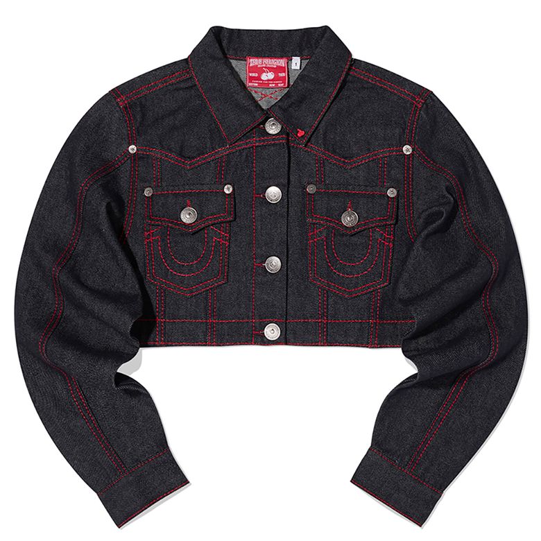TRUERELIGION X KIRSH STITCH POINT DENIM CROP JACKET RED