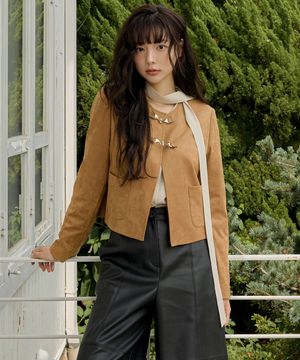 라운드넥 스웨이드 크롭 자켓 OL5XJ2050