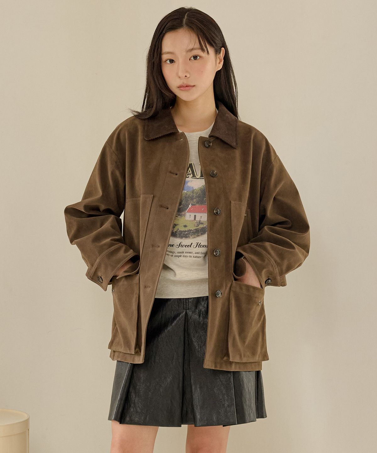 올리브 데 올리브(OLIVE DES OLIVE) 플리츠 레더 스커트 OL5AS8170